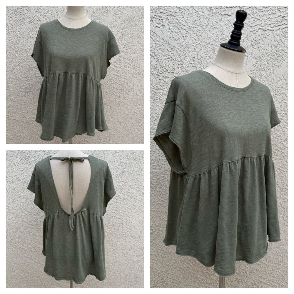 American Eagle Olive Green Babydoll Top Open Back Tie Large